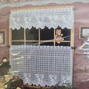 Heritage Lace Buttons‎ 'n Bears 60" x 14" Ready Made Curtains White 1998 Vtg New